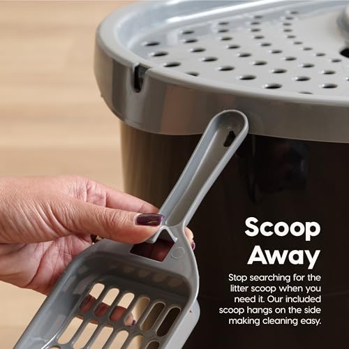New IRIS USA Cat Litter Box, Large Top Entry with Litter Catching Lid and Scoop | Black/Gray, Large
