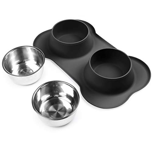 New URPOWER Stainless Steel Dog Bowls with No-Spill Mat | 53 oz