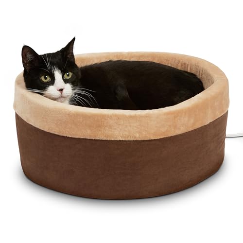 New K&H Pet Products Thermo-Kitty Heated Bed | Mocha/Tan & 16" Round (Small)
