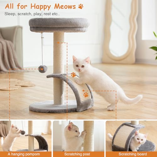 New Goozii Small Cat Tree Tower with Scratching Post | Grey, 14"L x 14"W x 20.5"H