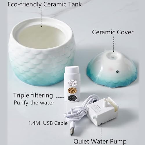 New Ceramic Cat Water Fountain Automatic Drinking Dispenser | 1L, Blue
