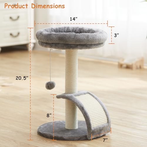 New Goozii Small Cat Tree Tower with Scratching Post | Grey, 14"L x 14"W x 20.5"H