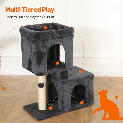 New Amazon Basics 30" Cat Tree Tower with 2 Condos & Pompom | Gray, 30"