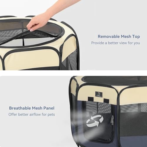 New A 4 Pet Portable Dog Playpen with Bowl | 19”W × 12”H, Navy Blue