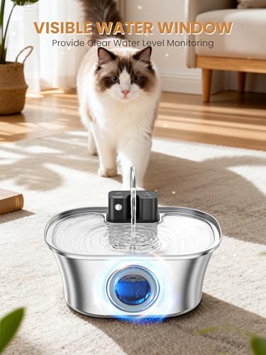 New Cat Water Fountain Wireless Stainless Steel | 108oz/3.2L, Stainless steel
