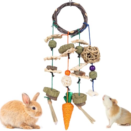New Grddaef Rabbit Chew Toy Bunny Cage Hanging Toy Rattan Ring Treats