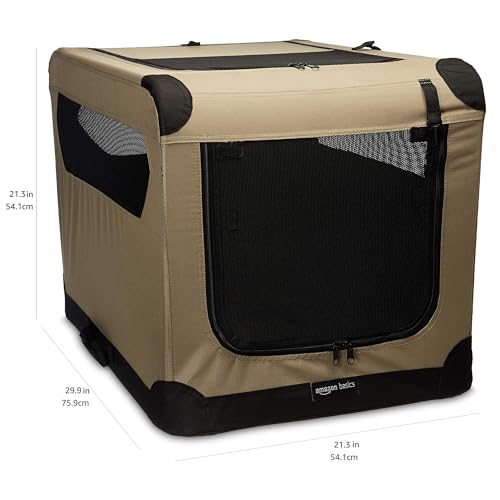 New Amazon Basics 2-Door Portable Soft-Sided Folding Crate Kennel | Tan & Medium (30"×21"×21")