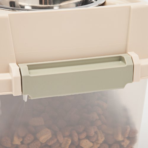 New IRIS Elevated Feeder with Airtight Storage | Almond/Clear, 19.57"L x 10.31"W x 8.97"H