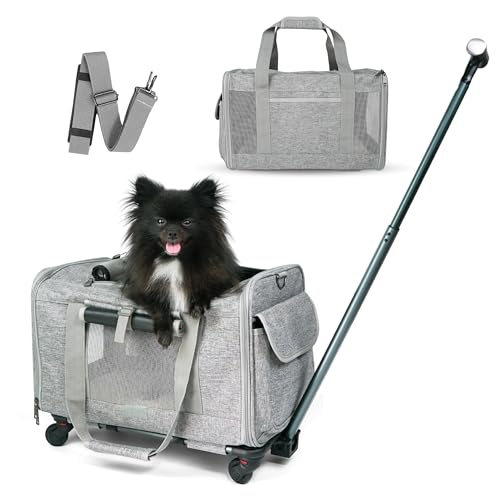 New Rolling Pet Carrier With Wheels | Gray, Up to 15 lbs