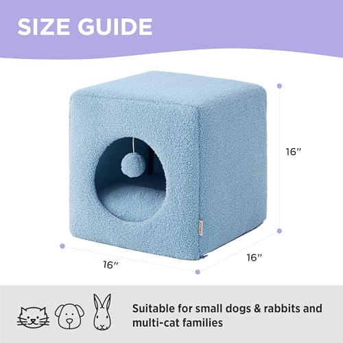 New Lesure Enclosed Cat House w/ Removable Sherpa | Blue & 16" x 16" x 16"