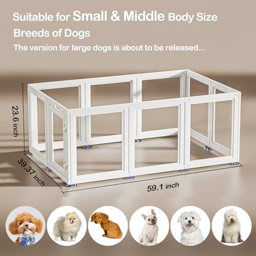 New GGLL Transparent Puppy Playpen Indoor Clear Plastic Fence | 23.6 in H (10 Panels), White
