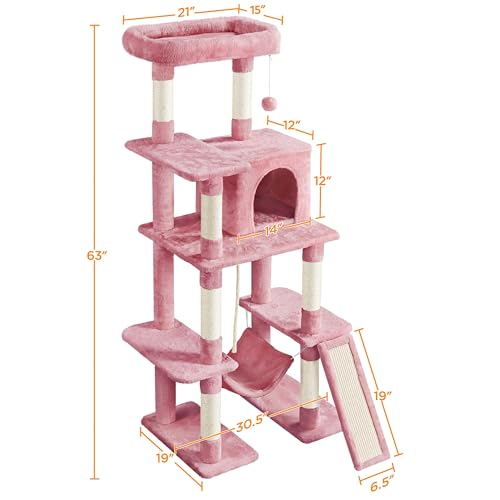 New Yaheetech Multi-Level Kitten Tree with Sisal Posts & Condo | Pink, 63"
