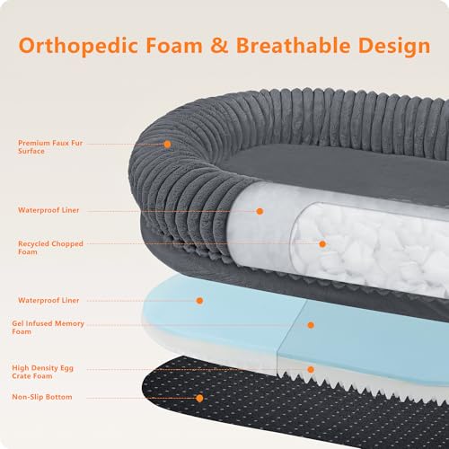 New DANFOOZIO Human Dog Bed for Adult | 71"x41.3"x11", Medium Gray