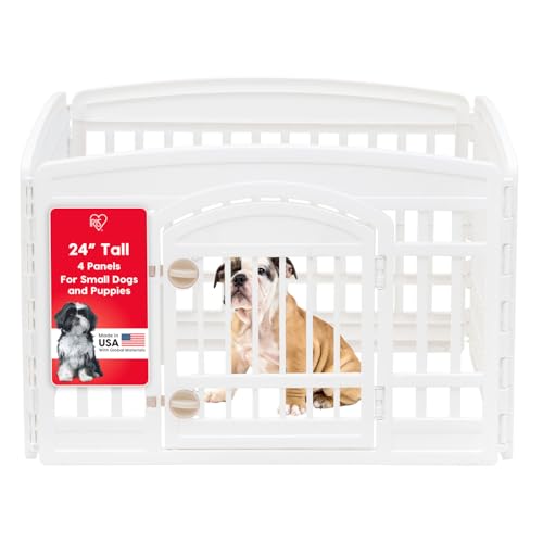 New IRIS USA 4-Panel Dog Playpen with Door | 35 × 35 × 24 in, White