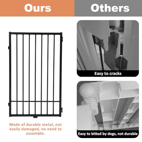 New SMONTER Free Standing Dog Gate with Walk-Through Door | 120 in W × 31.5 in H (6 Panels), Black Metal