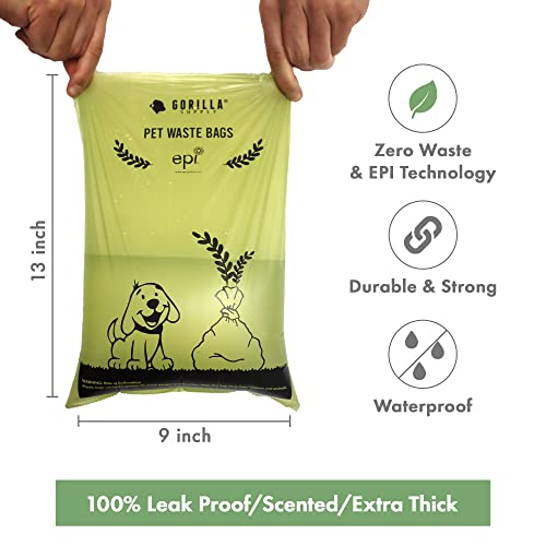 New Gorilla Supply Pet Poop Waste Bags with Dispenser | Green, 3 Rolls