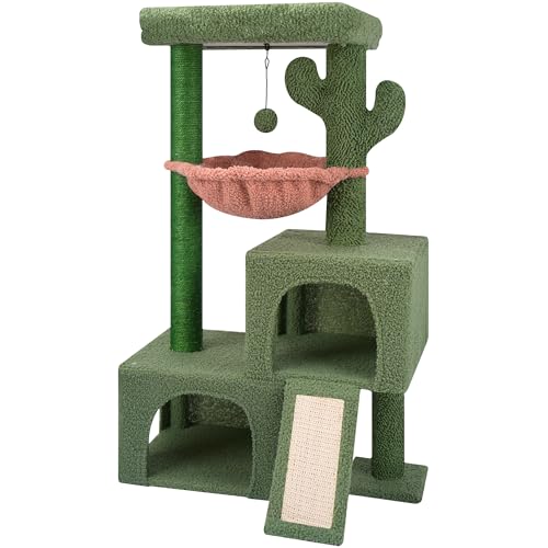 New AIWIKIDE 37.4" Cactus Cat Tree Tower with Twin Cat Condos | Green