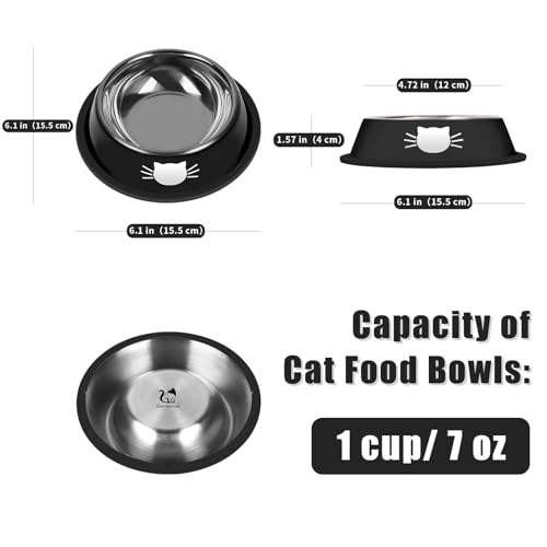 New Serentive Non-Slip Stainless Steel Small Cat Food Bowls | 2 pcs, 7 oz, Lovely color