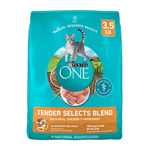 New Purina ONE Natural Dry Cat Food Tender Selects with Real Chicken | 4 bags (3.5 lb each), Real Chicken