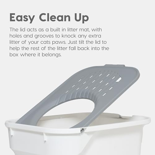 New IRIS USA Cat Litter Box, Large Cat Box Enclosure | White/Gray, Large