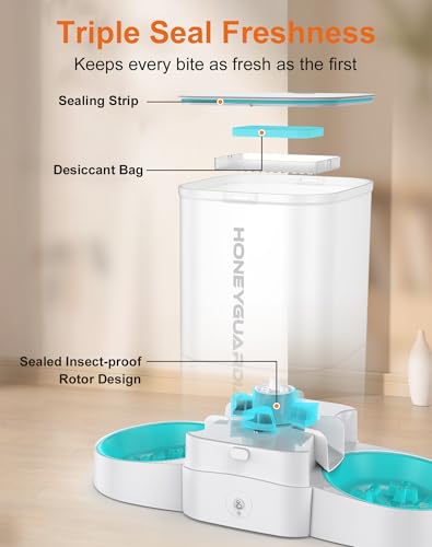New HoneyGuaridan 5L Automatic Cat Feeder for Two Cats | 5L, White