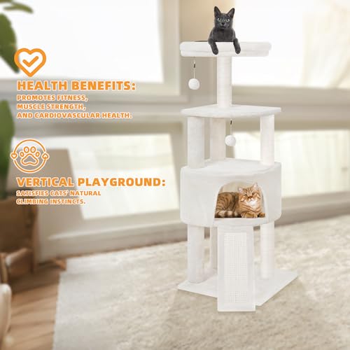 New HUITREE Cat Tree Tower with Condo & Toys | Beige, 45"