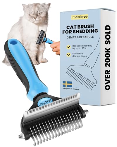 New MalsiPree Cat Shedding Brush 2-in-1 Deshedding Tool & Undercoat Rake | Blue