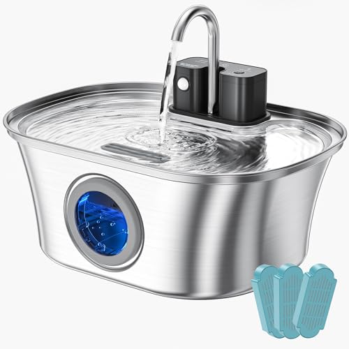 New Cat Water Fountain Wireless Stainless Steel | 108oz/3.2L, Stainless steel