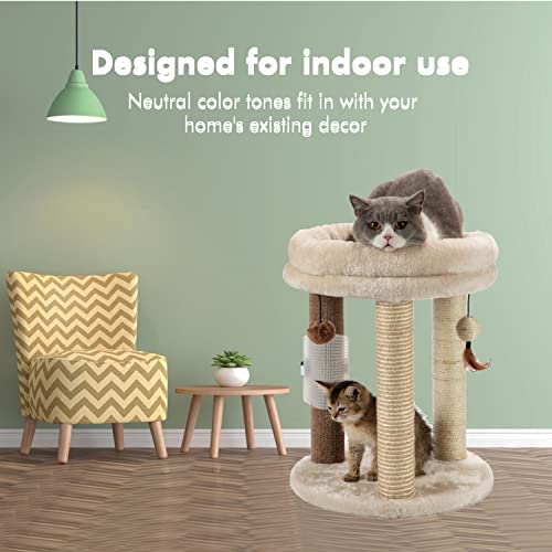 New MECOOL 4in1 Small Cat Tree | Beige, 16"L x 16"W x 20.5"H