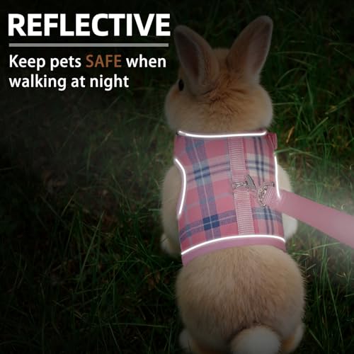 New PUPTECK Bunny Rabbit Harness and Leash Set | Plaid Pink - L