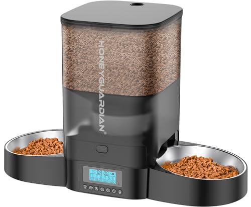New HoneyGuaridan Automatic Cat Feeder for Two Cats | Black
