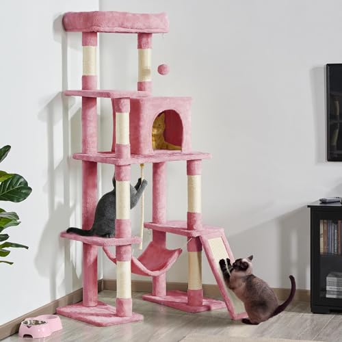 New Yaheetech Multi-Level Kitten Tree with Sisal Posts & Condo | Pink, 63"