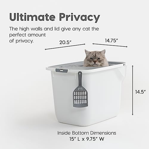 New IRIS USA Cat Litter Box, Large Cat Box Enclosure | White/Gray, Large