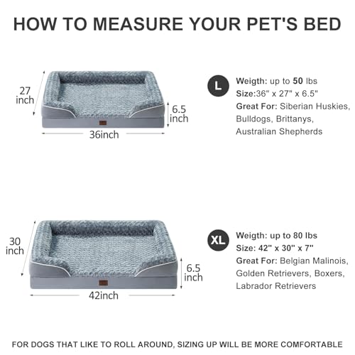 New WNPETHOME Large Sized Dog Bed | Grey, 36"L x 27"W x 6.5"Th