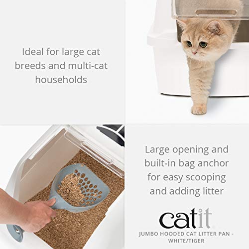 New Catit Jumbo Hooded Cat Litter Box, White Tiger | White/Black, Jumbo