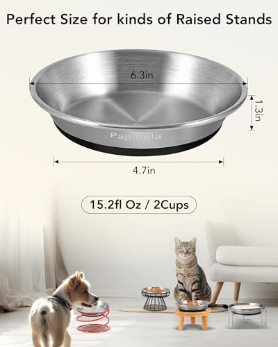 New Stainless Steel Cat Bowls Wide and Shallow | 4 pcs, 6.3 inch, Stainless steel