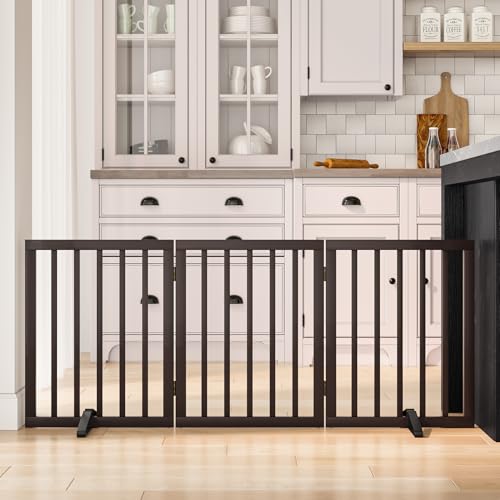 New Mino Kesper Freestanding Wooden Dog Gate for Doorways and Stairs | Adjustable, Natural Wood