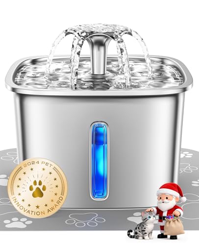 New Veken Innovation Award Winner Stainless Steel Cat Water Fountain | 95oz/2.8L, Silver