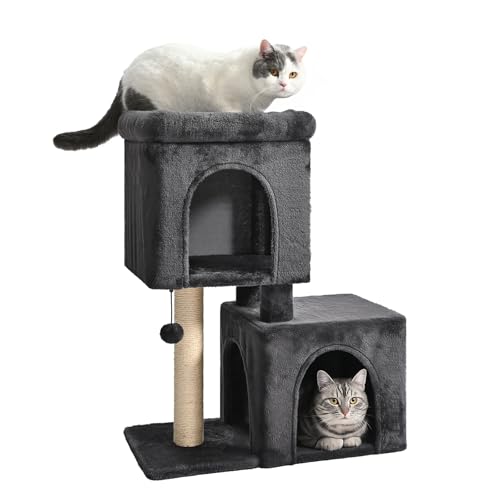 New Amazon Basics 30" Cat Tree Tower with 2 Condos & Pompom | Gray, 30"