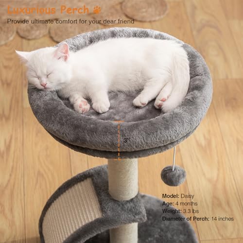 New Goozii Small Cat Tree Tower with Scratching Post | Grey, 14"L x 14"W x 20.5"H