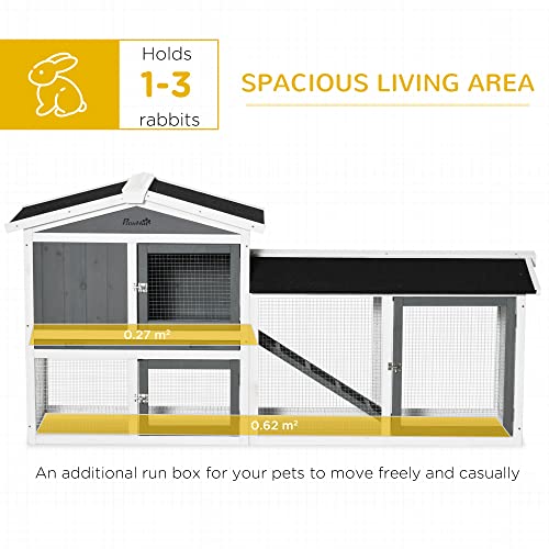 New Small Animal Habitat Wooden Rabbit Hutch 2-Story with Run Ramp & Roof | 69.2" × 20.5" × 33.7" & White