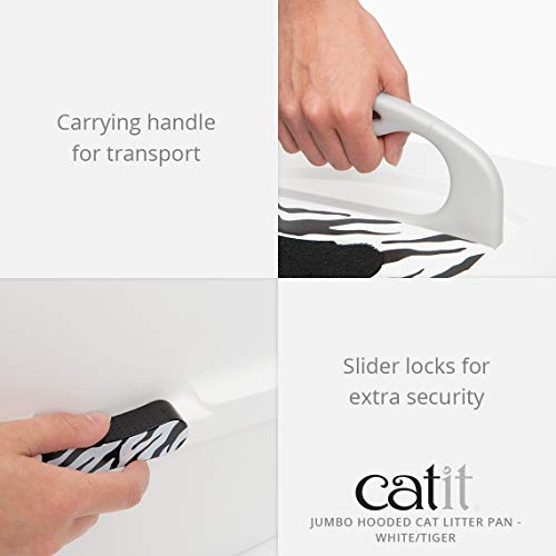 New Catit Jumbo Hooded Cat Litter Box, White Tiger | White/Black, Jumbo