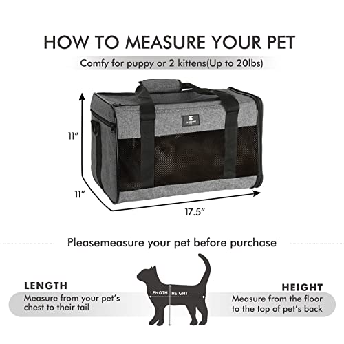 New XZONE PET Cat & Dog Travel Bag | Grey, 17″ × 11″ × 11″, Up to 15 lbs