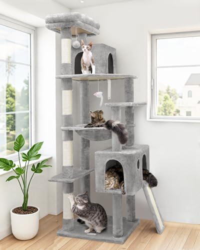 New Globlazer Heavy Duty Cat Tree F70 Pro with Hammock & Condo | Light Grey, 70"