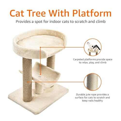 New Amazon Basics Multi- Platform Cat Tree with Scratching Post | 18 x 14 x 22 Inches, Beige, Platform