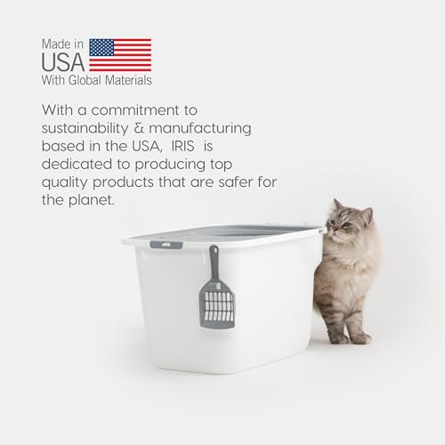 New IRIS USA Cat Litter Box, Large Cat Box Enclosure | White/Gray, Large