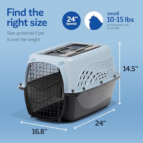New Petmate Two-Door Plastic Pet Kennel, Top & Front Loading | Blue & 24"