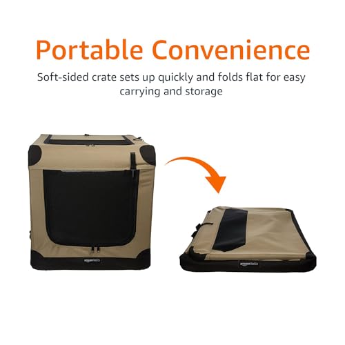 New Amazon Basics 2-Door Portable Soft-Sided Folding Crate Kennel | Tan & Medium (30"×21"×21")