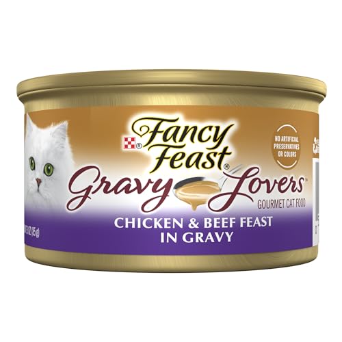 New Fancy Feast Gravy Lovers Chicken and Beef Feast Grilled Wet Cat Food | 24 cans (3 oz each), Chicken and Beef in Gravy