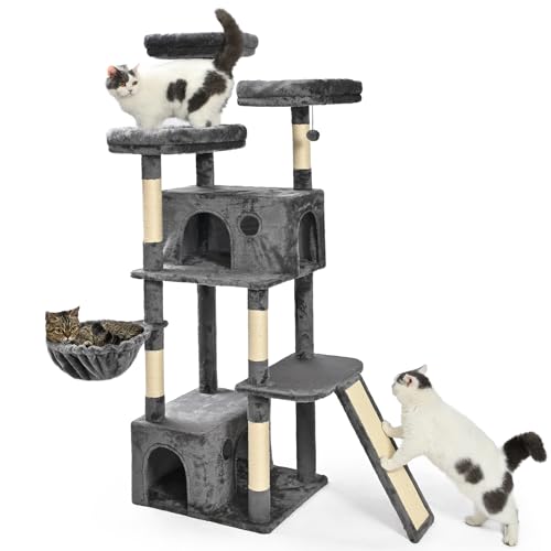 New Amazon Basics Large Cat Tree Tower with 2 Condos & Multiple Sisal Posts | Gray, 68"